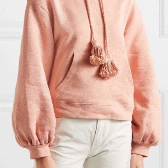 Ulla Johnson Mel Tassel Pullover Cropped Hoodie Black 100% Cotton Pocket S P - Picture 5 of 7